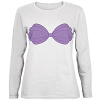 Halloween Purple Shell Bra Costume White Womens Long Sleeve T-Shirt - X-Large