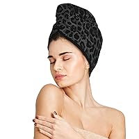 Leopard Hair Towel Wrap Microfiber Fast Drying Hair Turban with Buttons for Women Girls Drying Curly, Long & Thick Hair