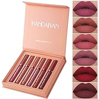 6 Colors Matte Liquid Lipstick Makeup Set Waterproof Long-Lasting Wear Non-Stick Cup Not Fade Lip Gloss Gift Sets (Set A)