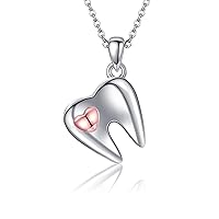 YAFEINI Tooth Necklace Dental Gifts Sterling Silver Heart Tooth Pendant Necklace Tooth Jewelry For Women Girls