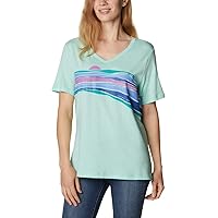 Columbia Women's Bluebird Day Relaxed V Neck, Mint Cay Heather/Striped Hills, 3X Plus