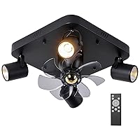 Track Lighting Ceiling Fan Black - Oscillating Ceiling Fan with Light, 6 Speed Reversible Small Ceiling Fan with Remote for Entryway, Hallway, Closet. A324BK-16IN