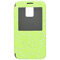Glittery Powder Floral Window View Leather Flip Case with Stand for Samsung Galaxy S5 - Non-Retail Packaging - Green