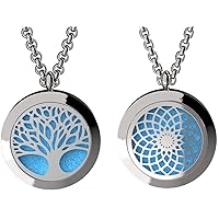 Tree of Life and Sun Essential Oil Diffuser Necklace Stainless Steel Pendants with 24