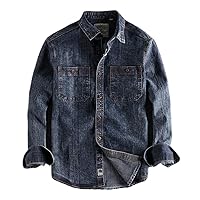 Men' Jeans Shirt Double- Style Loose Casual Thin Coat Long Sleeves