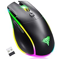 KM-2 Wireless Gaming Mouse, Computer Mouse USB Wireless Mouse with 7 Programmed Buttons 3 Adjustable DPI RGB Backlits Rapid Fire Button, Ergonomic Optical Gamer Mice for Windows PC Mac
