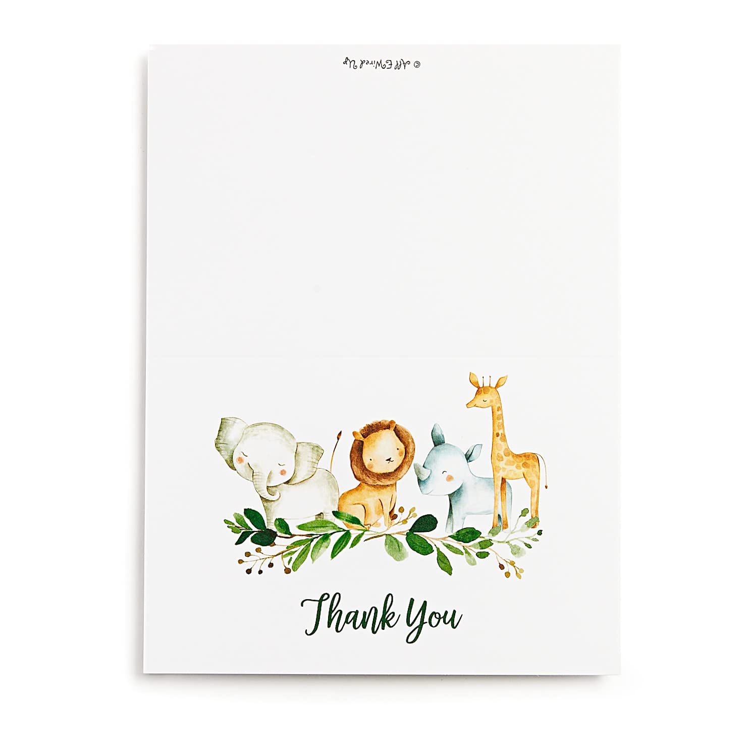 25 Boxed Safari Thank You Cards With Envelopes (Thick Card Stock) Baby Shower, Jungle Greenery Large Size 4x6 Zoo Animal Giraffe Lion Elephant Gratitude For Party, Girl Boy Children Birthday Stationery