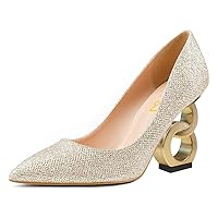 FSJ Women Stylish Metallic Gold Chain High Heel Pumps Pointed Toe Slip On Patent Leather Office Lady Party Shoes Size 4-16 US