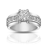 1.50 ct Ladies Round Cut Diamond Engagement Ring with Princess Cut's On The Side in Platinum