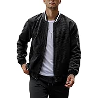Mens Casual Jacket Loose Fit Lightweight Jacket Varsity Bomber Jacket with Zipper