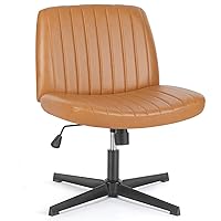 OLIXIS Cross Legged Armless Wide Adjustable Swivel Padded Leather Home Office Desk Chair No Wheels