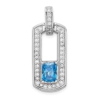 925 Sterling Silver Rhodium Plated Polished Blue Topaz and CZ Cubic Zirconia Simulated Diamond Pendant Necklace Measures 34.2x13.7mm Wide 4.4mm Thick Jewelry for Women