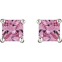 ANGEL SALES 2.10 Ct Princess Cut CZ Multi Colors Gemstone Solitaire Gorgeous Stud Earrings For Girls & Women's 14K Two Tone Gold Finish