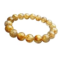 Natural Gold Rutilated Quartz Titanium Crystal Round Beads Women Men Bracelet 11mm AAAA