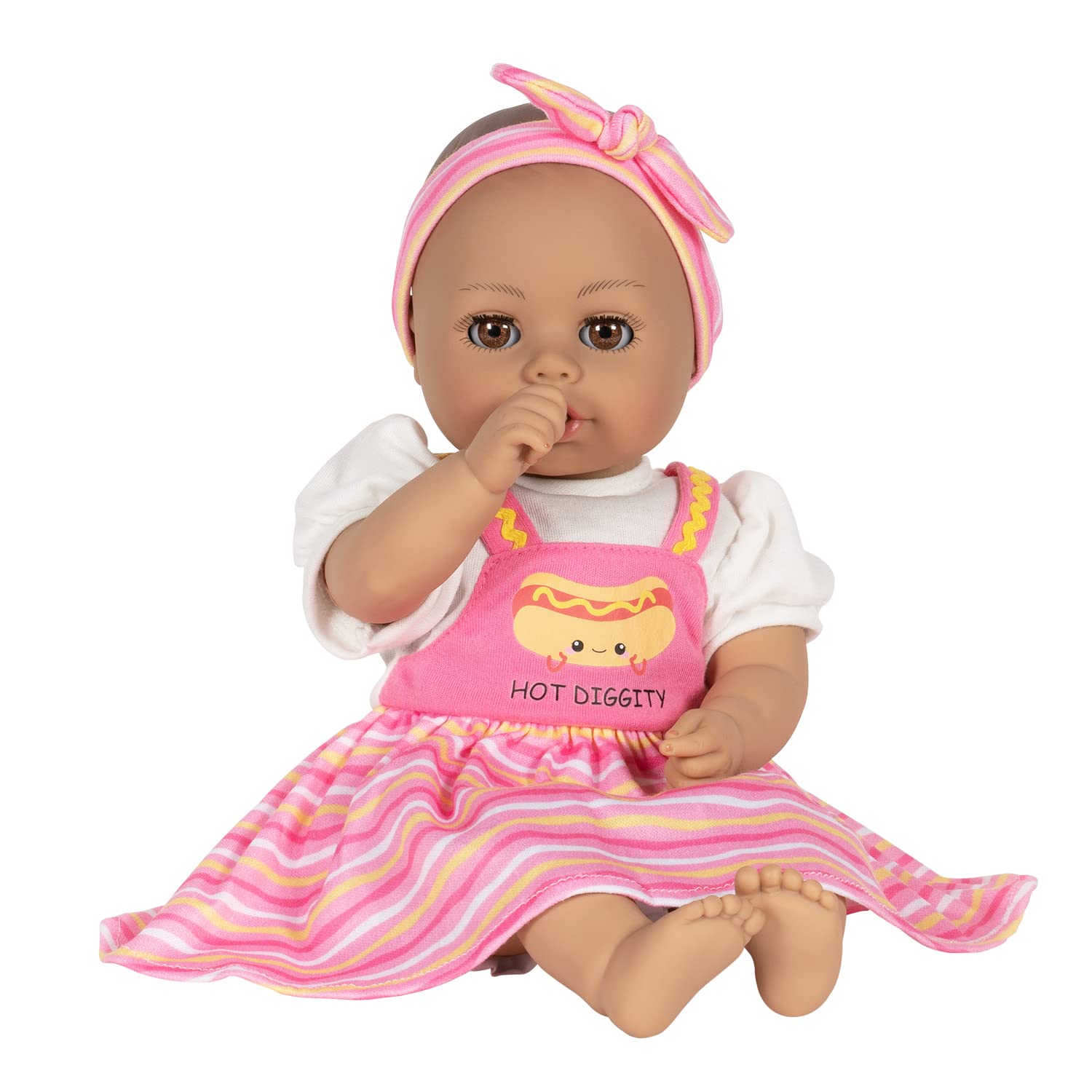 ADORA 13” Realistic Playtime Baby Doll in Exclusive Powder Scent GentleTouch Vinyl with Doll Clothes and Accessories for Imaginative and Interactive Play - Hot Diggity Dog