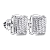 Dazzlingrock Collection Sterling Silver Mens Round Diamond Square Cluster Stud Earrings 3/8 ctw