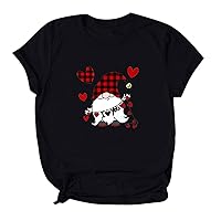Plaid Shirts for Women Without Pockets Womens Valentine's Day Catoon Print Cute Causal All- T-Shirt Women's Lo
