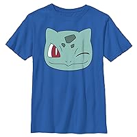 Pokemon Kids Bulbasaur Face Boys Short Sleeve Tee Shirt, Royal Blue, Small
