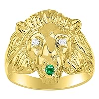 Rylos Mens Rings 14K Yellow Gold Lion Head Ring Genuine Diamonds in Eyes & Color Stone Birthstones in Mouth Fun Designer Rings For Men Men's Rings Gold Rings Sizes 6,7,8,9,10,11,12,13 Mens Jewelry