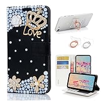 STENES Bling Wallet Phone Case Compatible with Samsung Galaxy Z Fold 5 5G Case - Stylish - 3D Handmade Crown Flowers Floral Design Leather Cover with Ring Stand Holder [2 Pack] - Black