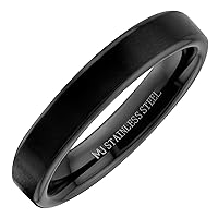 Custom Engraved Black Plated Stainless Steel Brushed, Brushed Center Groove Beveled Edge or Brushed Pipe Style 4mm, 6mm or 8mm Band Ring