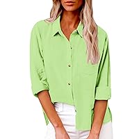 Women's Cotton Linen Shirts Long Sleeve Button Down Blouses Spring Fashion Clothes Ladies Plus Size Tops with Pocket