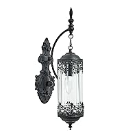 Vintage Wall Sconce Antique Gothic Rustic Wall Lamp Clear Glass Medieval Lantern Black Wall Light for Bedroom Hallway Living Room Mirror Bathroom
