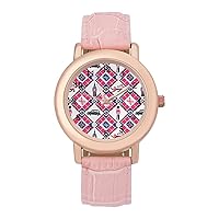 Argyle and British Flags Womens Watch Round Printed Dial Pink Leather Band Fashion Wrist Watches