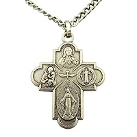 Four Way Cross Crucifix 1 3/8 Inch French Nickel Silver Pendant