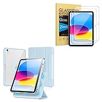 SPARIN 2 Pack Screen Protector for iPad 10th Generation 2022 Bundle with Detachable Magnetic Stand Protective Case for iPad 10th Gen-Blue