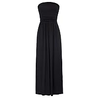 GRACE KARIN Women's Strapless Pleated Dress Beach Maxi Dress Size L Black