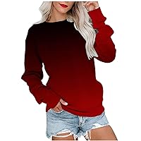 Gradient Printed Sweatshirts for Women Long Sleeve Cute Pullover Tops Comfy Crewneck Sweatshirt Loose Work Tops