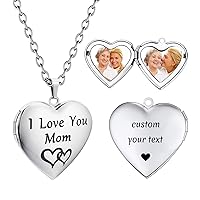 Women Girls Heart Locket Necklace that Holds Pictures Silver Locket Necklace Customize Photo Lockets for Girls Personalized Necklace for Women