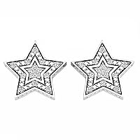 Dazzlingrock Collection 0.10 Carat Round Diamond Ladies Star Shape Fashion Stud Earrings in 925 Sterling Silver