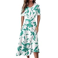 Women's Summer Dresses 2024 Casual Fashion Round Neck Sleeveless Floral Print Irregular Hem Midi Dress, S-2XL