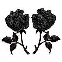 Deep Black Rose Flower Pair Flowers Floral Retro Boho Love DIY Embroidered Appliques Iron-on Patches Jacket Jeans Dress Shoes Bags Clothings Deep Black Rose Flower Pair Flowers Floral Retro Boho Love DIY Embroidered Appliques Iron-on Patches Jacket Jeans Dress Shoes Bags Clothings