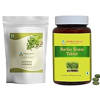 HERBAL HILLS Alfalfa Leaf Powder and Barley Grass Tablets Pack of 2 Combo