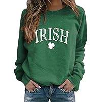 Womens St Patrick's Day Sweatshirts Long Sleeve Cute Funny Shamrock Graphic T Shirts Casual Irish Letter Printed Shirts