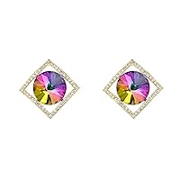 Colorful Cubic Zirconia Stud Earrings for Women Girls 14K Gold Rainbow Crystals Sterling Silver Hypoallergenic 2cm Tiny
