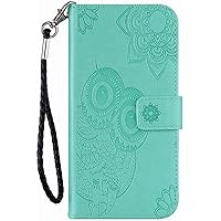 Flip Case for iPhone 14/14 Plus/14 Pro/14 Pro Max, Owl Embossed PU Leather Wallet Folio Case, Magnetic Shockproof with Stand Function Card Holder Lanyard Phone Case (Color : Light Green, Size
