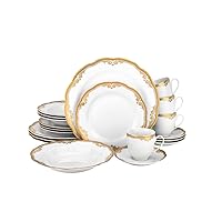 20-pc Luxury Dinnerware Set with Scalloped Edges 24K Gold Ornament, HQ Dining Tableware Service for 4