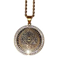 Eye of Providence Men Women 14k Solid Gold Finish Pendant Stainless Steel Real 3 mm Rope Chain Necklace, Mens Jewelry, Iced Pendant, Rope Necklace Prime Delivery