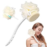 2 IN 1 Back Body Bath Brush with Bristles and Loofah Back Scrubber with Curved Long Handled for Skin Exfoliating Bath, Massage Bristles Suitable for Wet or Dry, Men and Women(Multi) (A3)