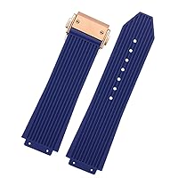 for Hublot Big Bang Black Blue White Silicone Rubber Strap with Men Butterfly Buckle Watchband Accessories 26 * 19mm (Color : Dark Blue RG, Size : 25.19mm)