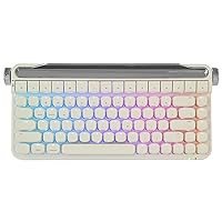 YUNZII B703 Pro Retro Typewriter Keyboard 75% Bluetooth&Wired Hot Swappable Mechanical Gaming Keyboard Round Keys Rotary Knob Integrated Stand for Windows/Mac (Gateron Brown Switch with RGB,Ivory)