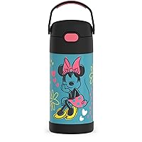 THERMOS FUNTAINER Water Bottle with Straw - 12 Ounce, Minnie Mouse - Kids Stainless Steel Vacuum Insulated Water Bottle with Lid