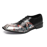 Men's Oxfords Party Dress Casual Metal-Square Toe Leather Two-Toned Shoes Western Fashion Tuxedo Prom Formal Lace Up Derby for Men