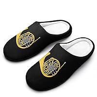 French Horn Men's Home Slippers Warm House Shoes Anti-Skid Rubber Sole for Home Spa Travel