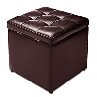 16” Storage Cube Ottoman Seat, Pouffe Storage Box Footrest w/Hinge Top, Lounge Footstools for Home Living Room Bedroom 16”×16” ×16” (Brown)