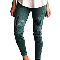Women High Waist Leggings Legs Side Zipper Stretchy Pants 2024 Trendy Fitted Pencil Casual Cropped Pants